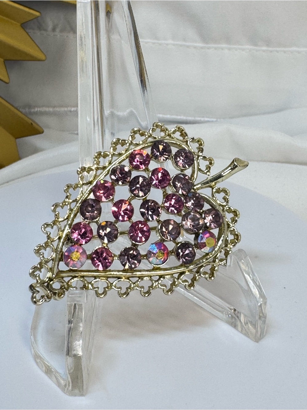 Pink Crystal Leaf Brooch for Fall!